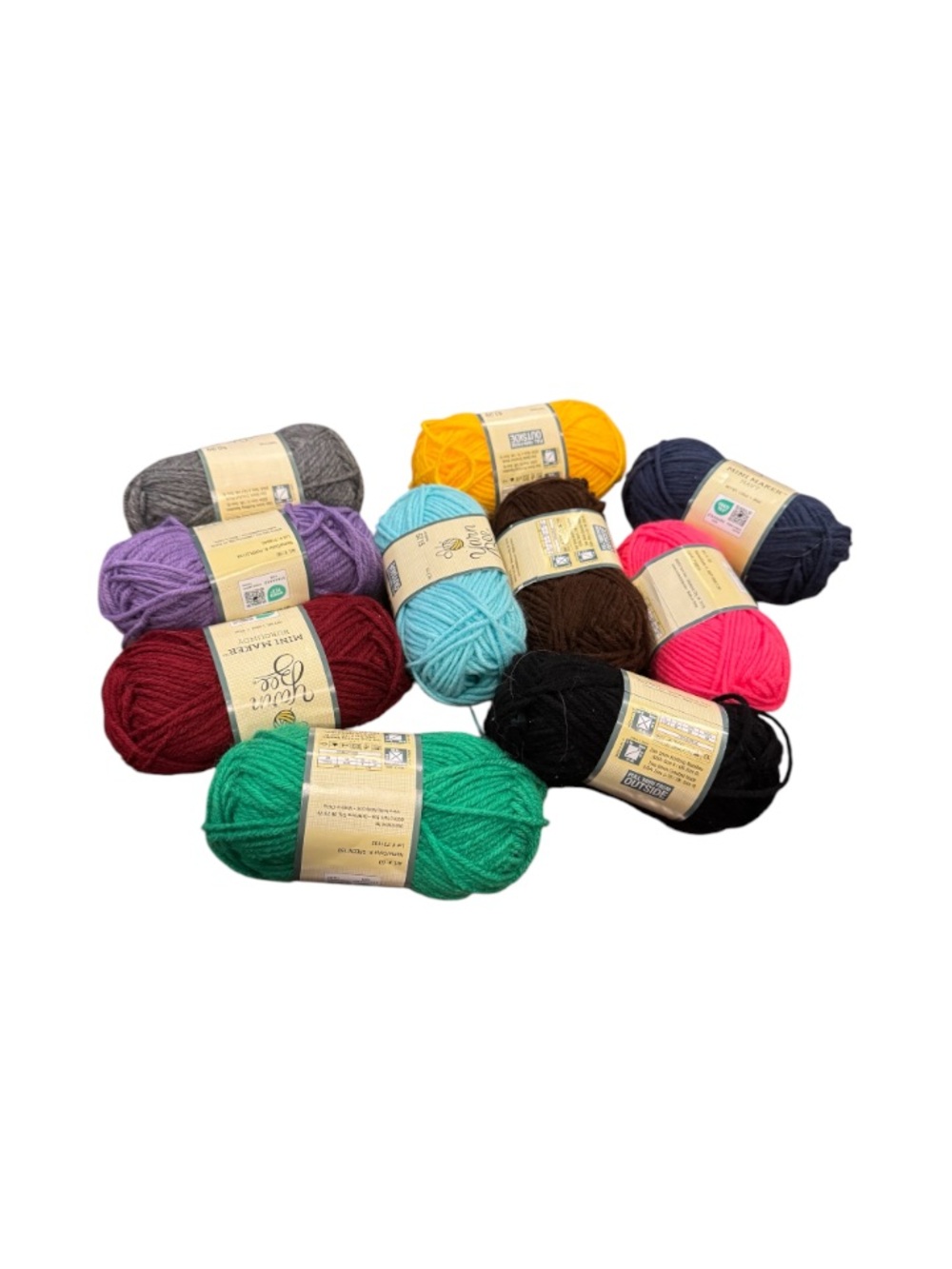 Assorted Colored Yarn Skeins - Multicolor Acrylic Wool 65 Yards Each (10)